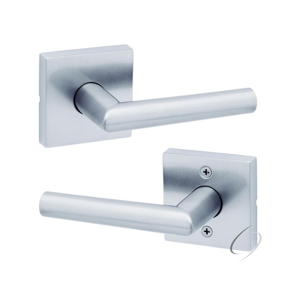 Milan Lever with Square Rose Passage Door Lock with 6AL Latch and RCS Strike Satin Chrome Finish